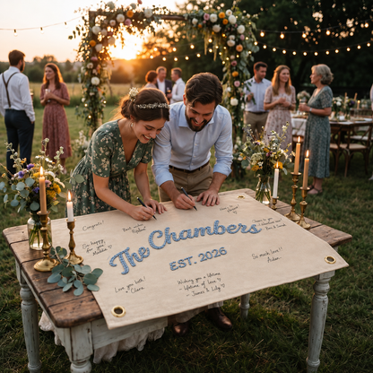 Personalized Embroidered Wedding Guest Book Banner