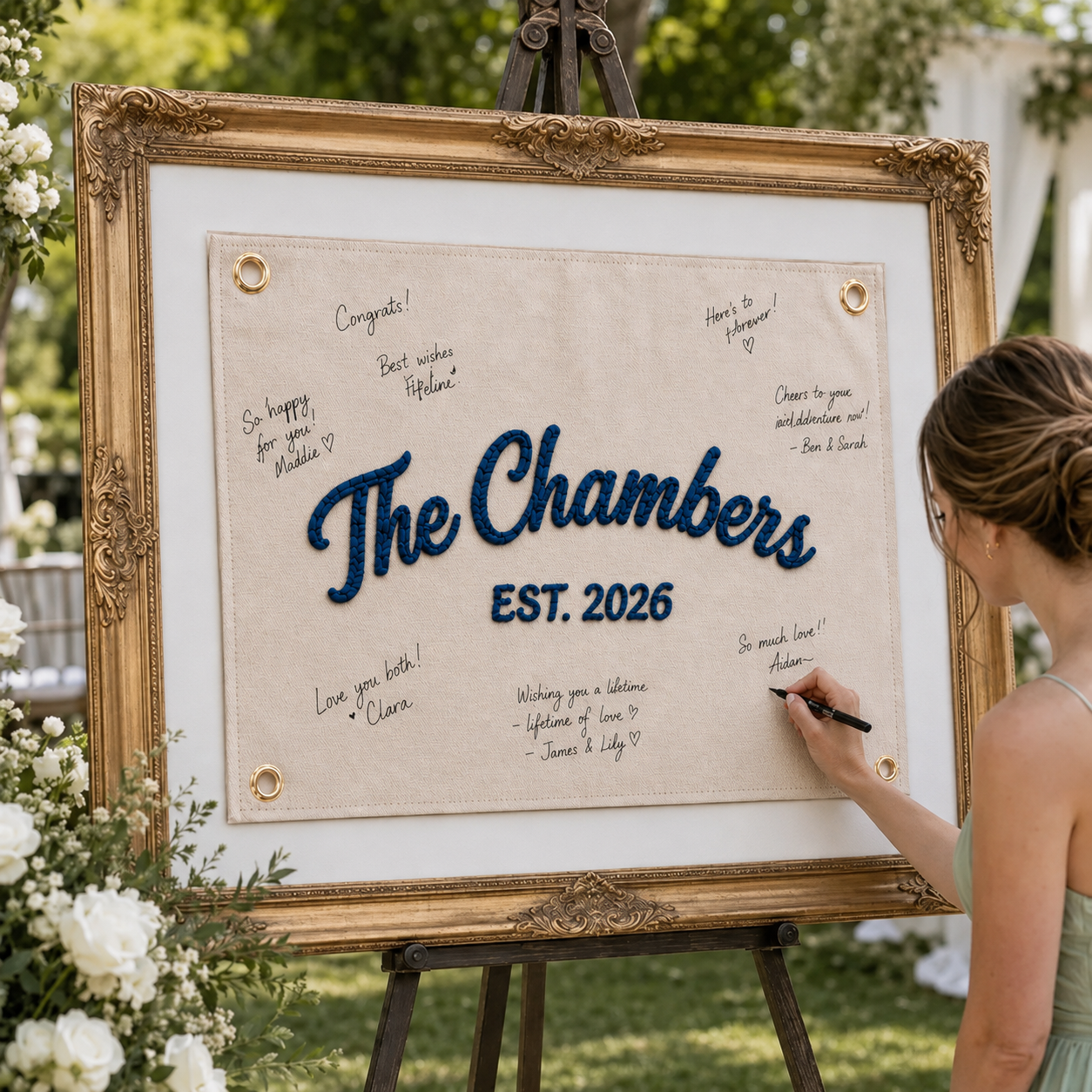 Personalized Embroidered Wedding Guest Book Banner