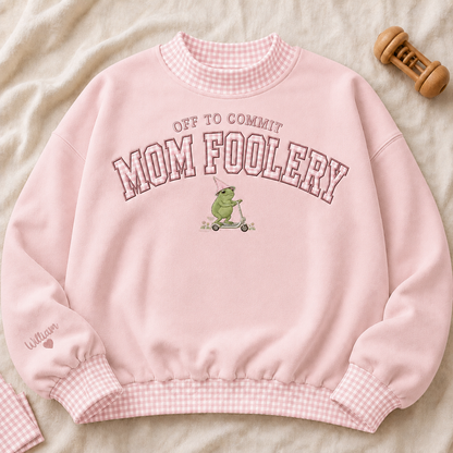 Embroidered Sweatshirt Gingham Off to Commit Mom Foolery Crewneck Funny