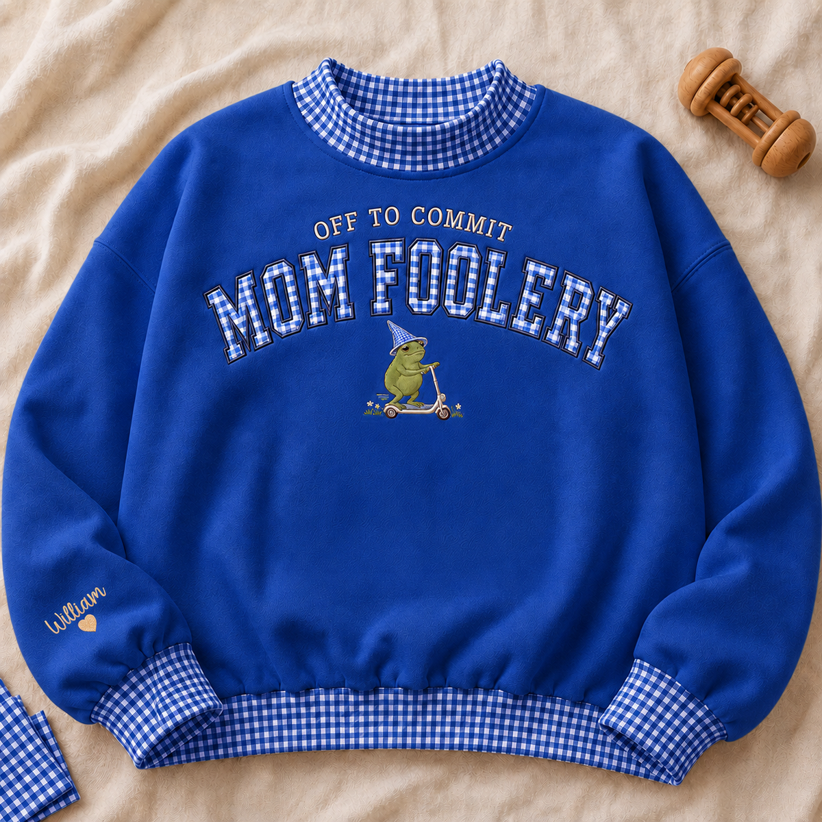 Embroidered Sweatshirt Gingham Off to Commit Mom Foolery Crewneck Funny