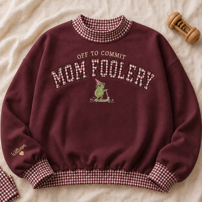 Embroidered Sweatshirt Gingham Off to Commit Mom Foolery Crewneck Funny