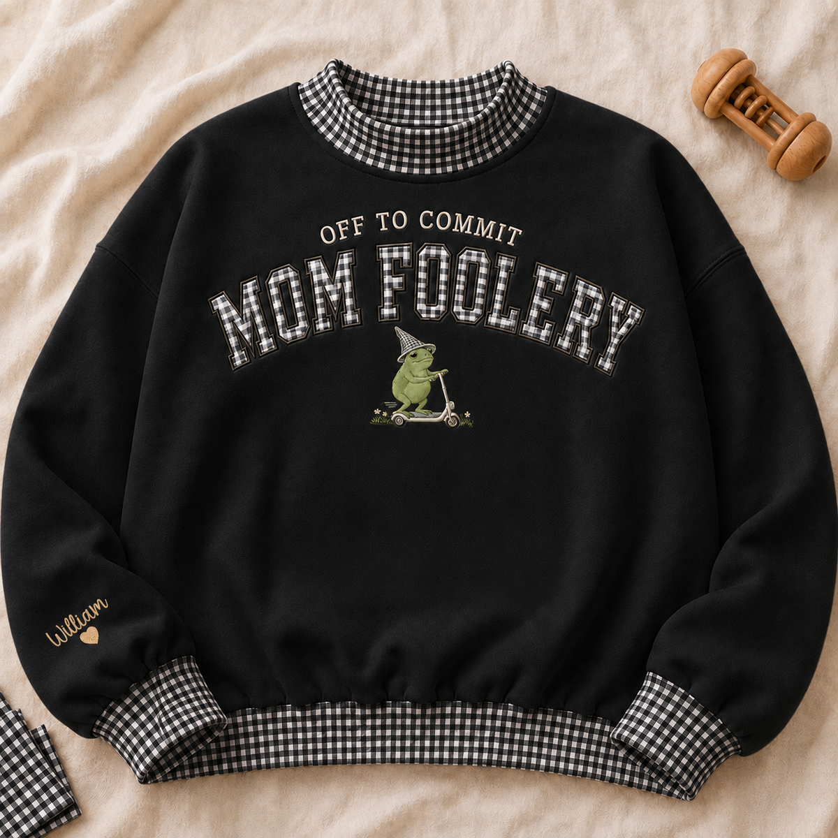 Embroidered Sweatshirt Gingham Off to Commit Mom Foolery Crewneck Funny