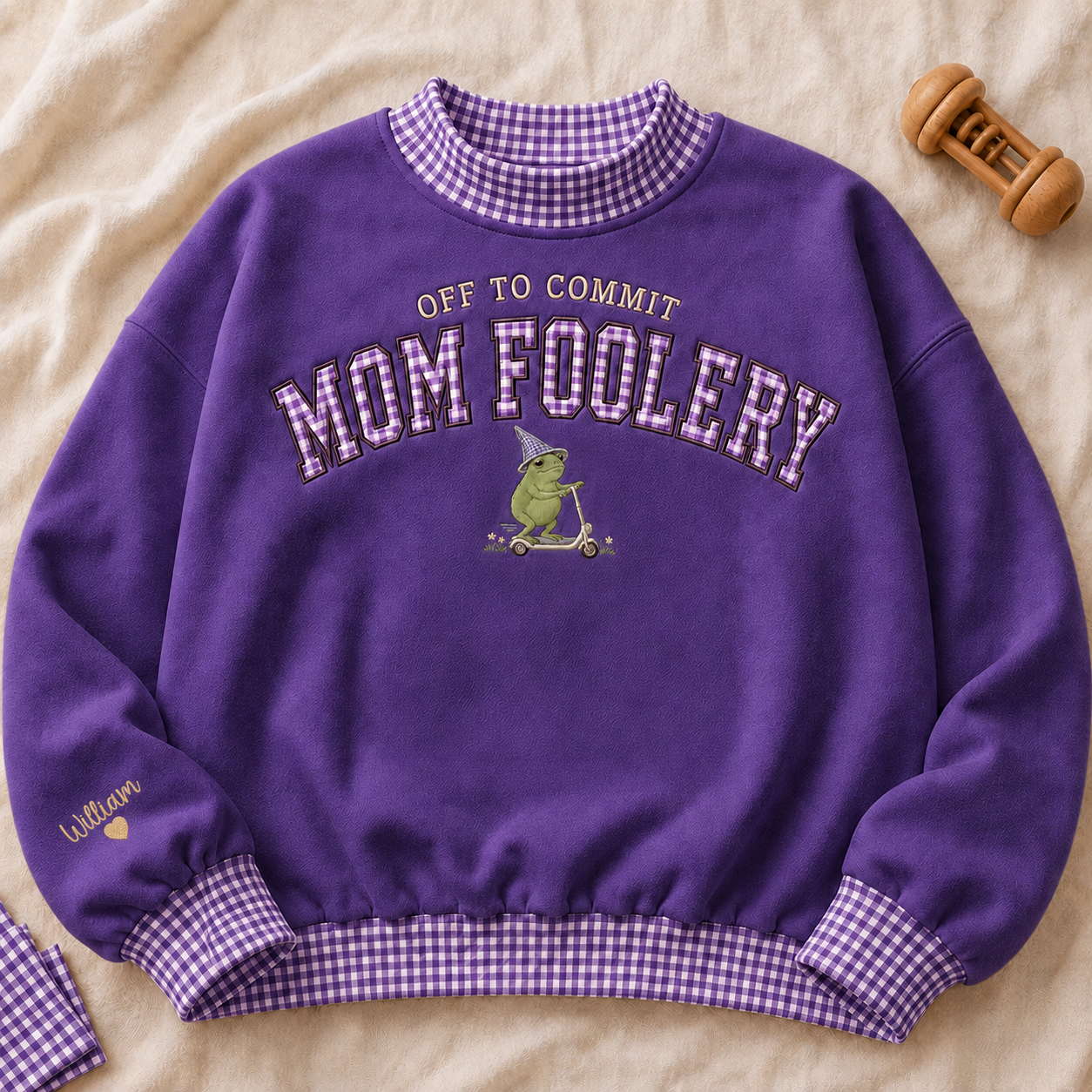 Embroidered Sweatshirt Gingham Off to Commit Mom Foolery Crewneck Funny