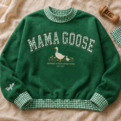 Embroidered Growing a Silly Little Goose Sweatshirt Gingham