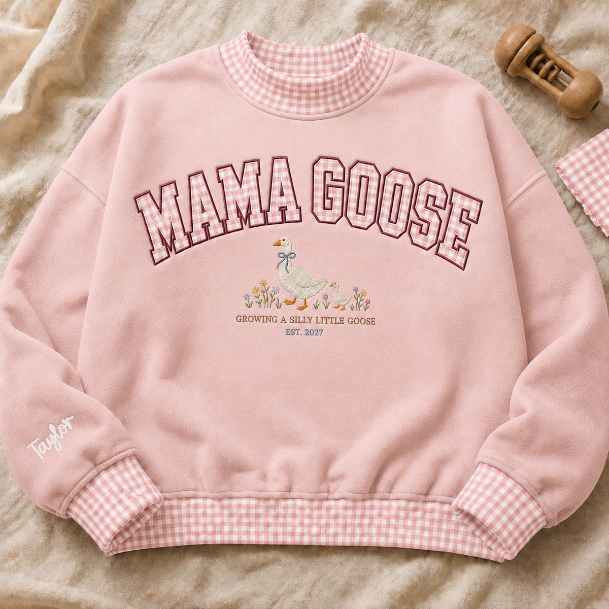 Embroidered Growing a Silly Little Goose Sweatshirt Gingham
