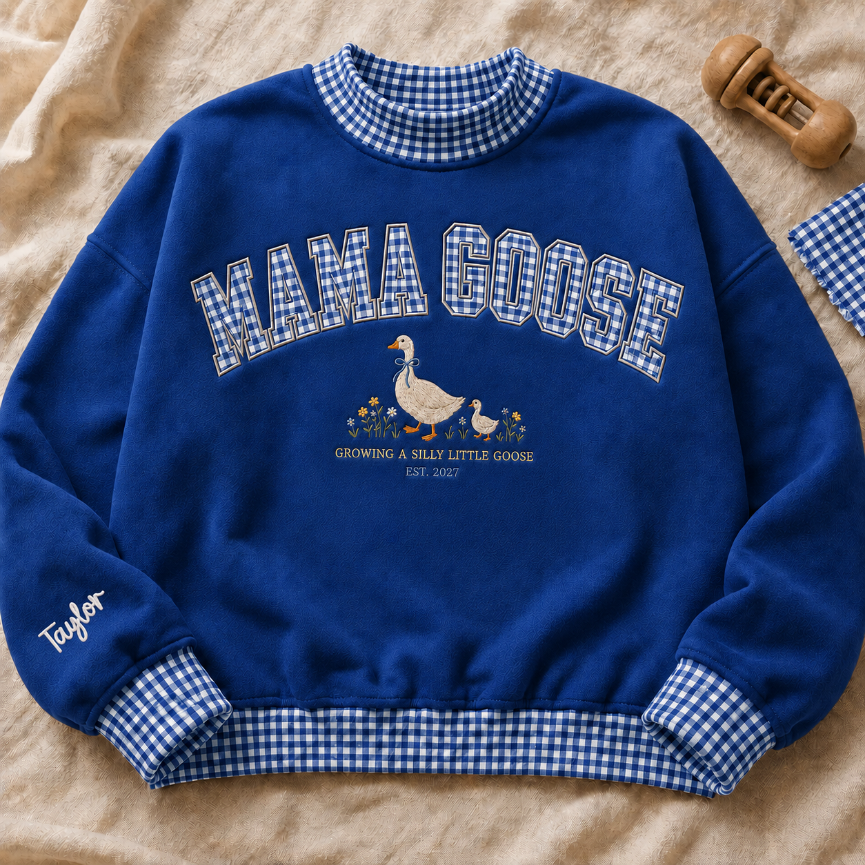 Embroidered Growing a Silly Little Goose Sweatshirt Gingham