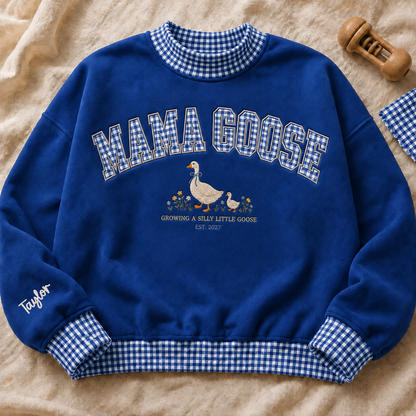 Embroidered Growing a Silly Little Goose Sweatshirt Gingham