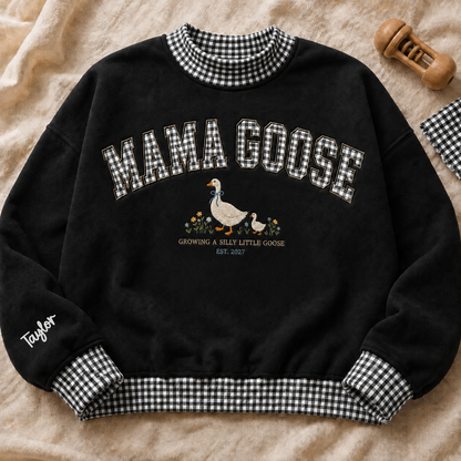 Embroidered Growing a Silly Little Goose Sweatshirt Gingham