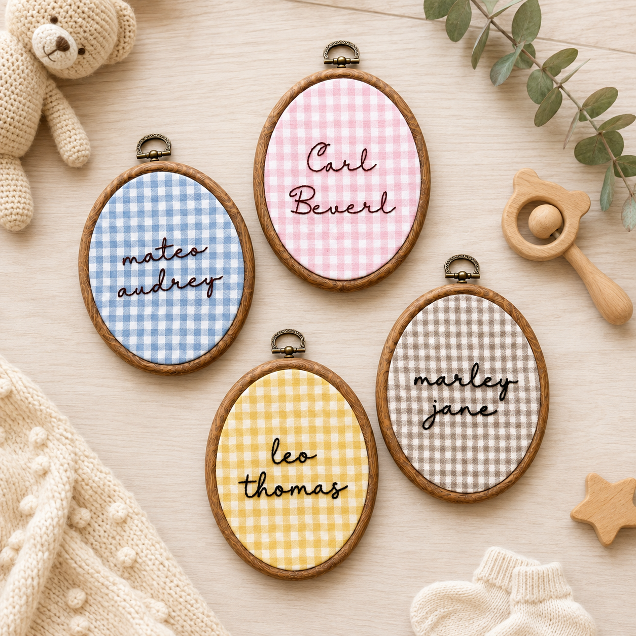 Personalized Gingham Name Embroidery Hoop