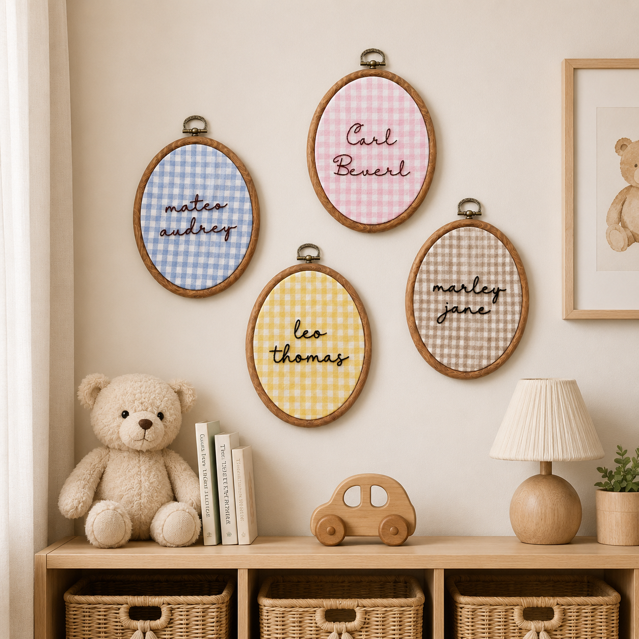 Personalized Gingham Name Embroidery Hoop