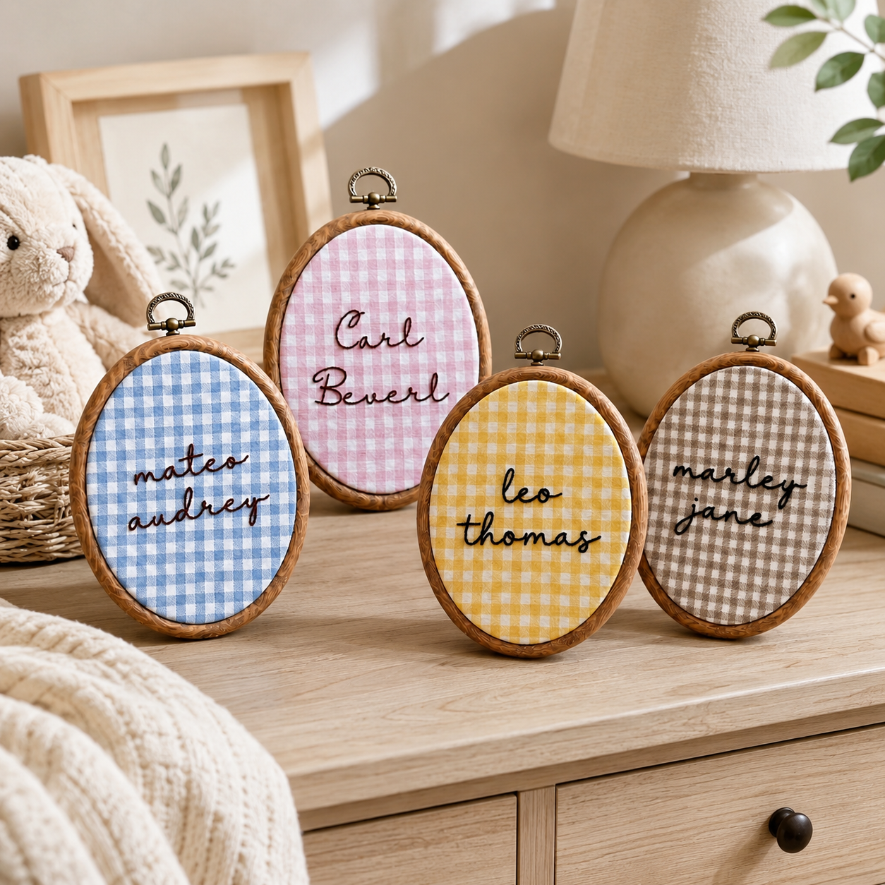 Personalized Gingham Name Embroidery Hoop