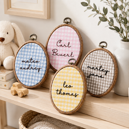 Personalized Gingham Name Embroidery Hoop