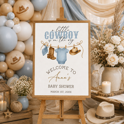 Personalized Printed & Shipped Little Cowboy Baby Shower Welcome Sign