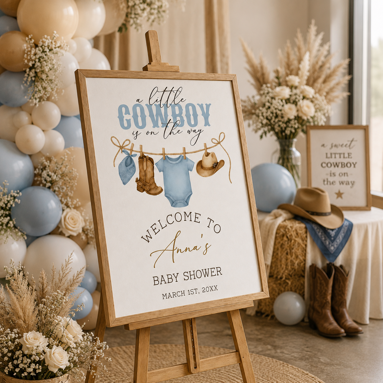 Personalized Printed & Shipped Little Cowboy Baby Shower Welcome Sign