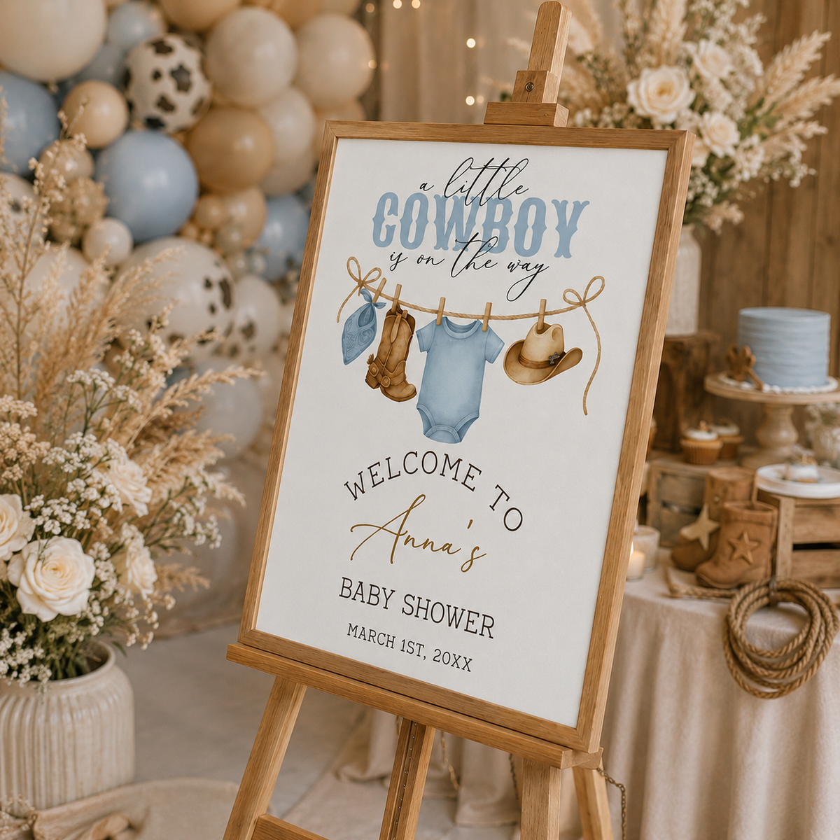 Personalized Printed & Shipped Little Cowboy Baby Shower Welcome Sign