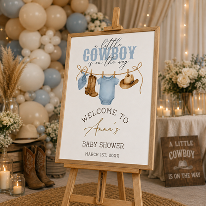 Personalized Printed & Shipped Little Cowboy Baby Shower Welcome Sign