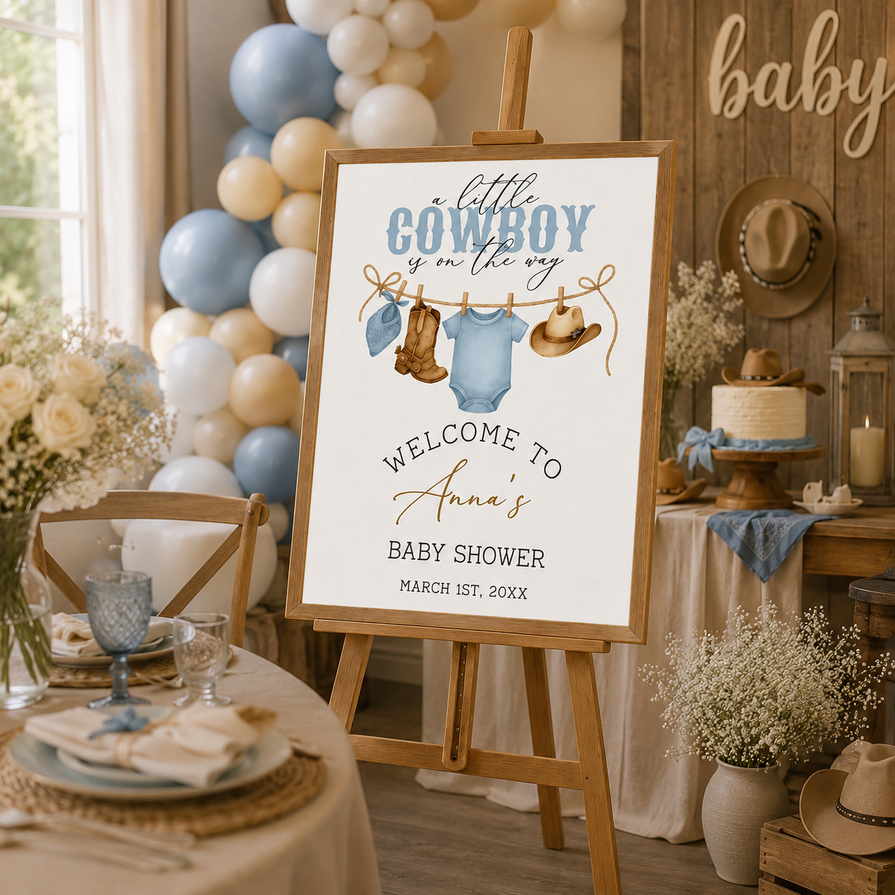 Personalized Printed & Shipped Little Cowboy Baby Shower Welcome Sign