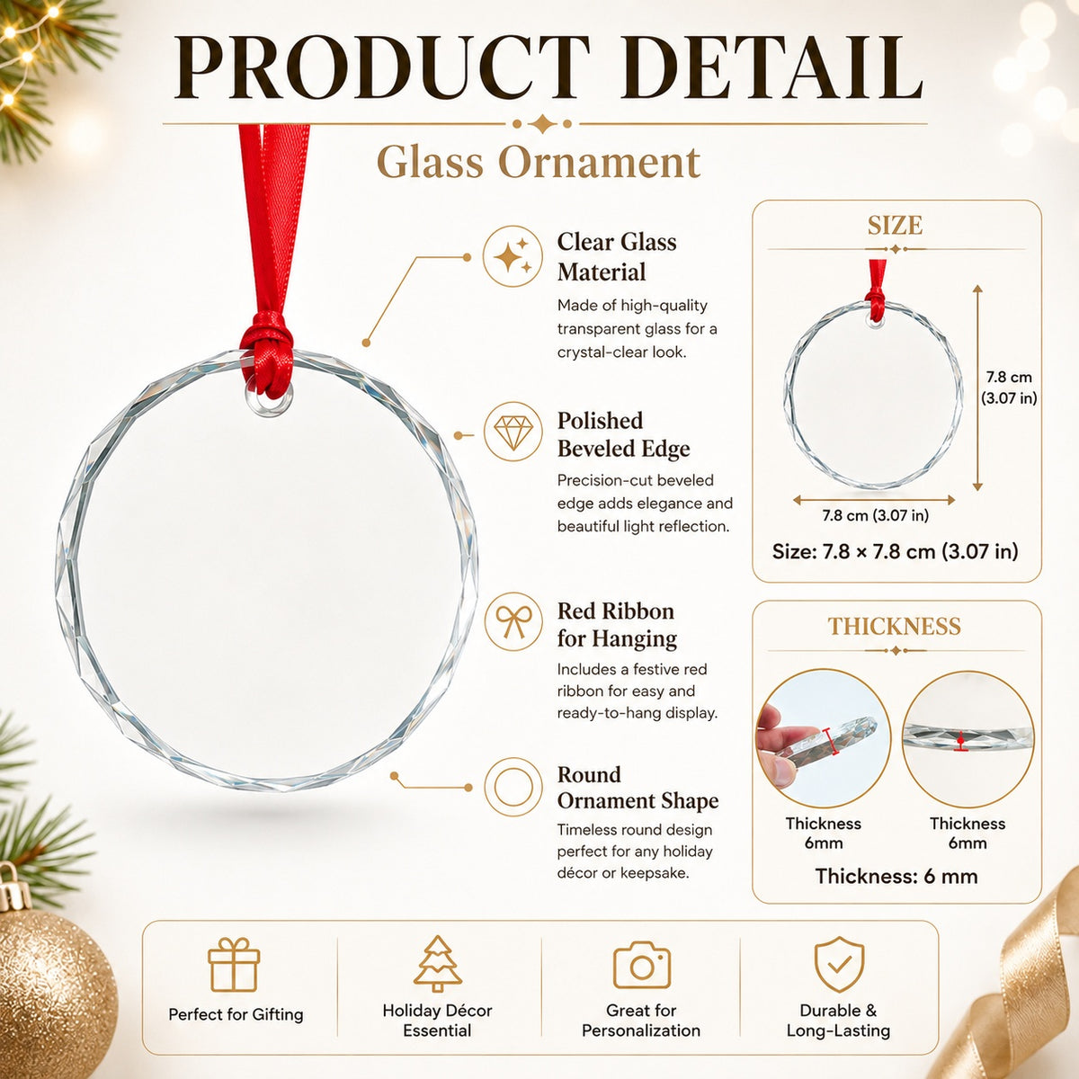 Custom Photo Memorial Glass Ornament