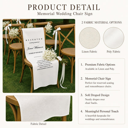 Personalized Wedding Chair Sign In Loving Memory White Fabric