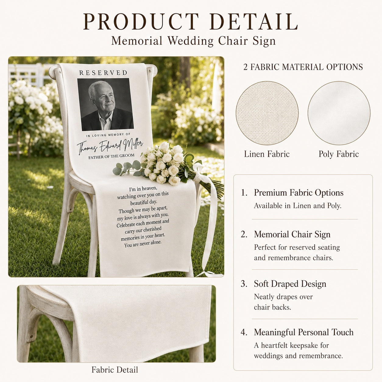 Personalized Memorial Wedding Chair Banner with Photo