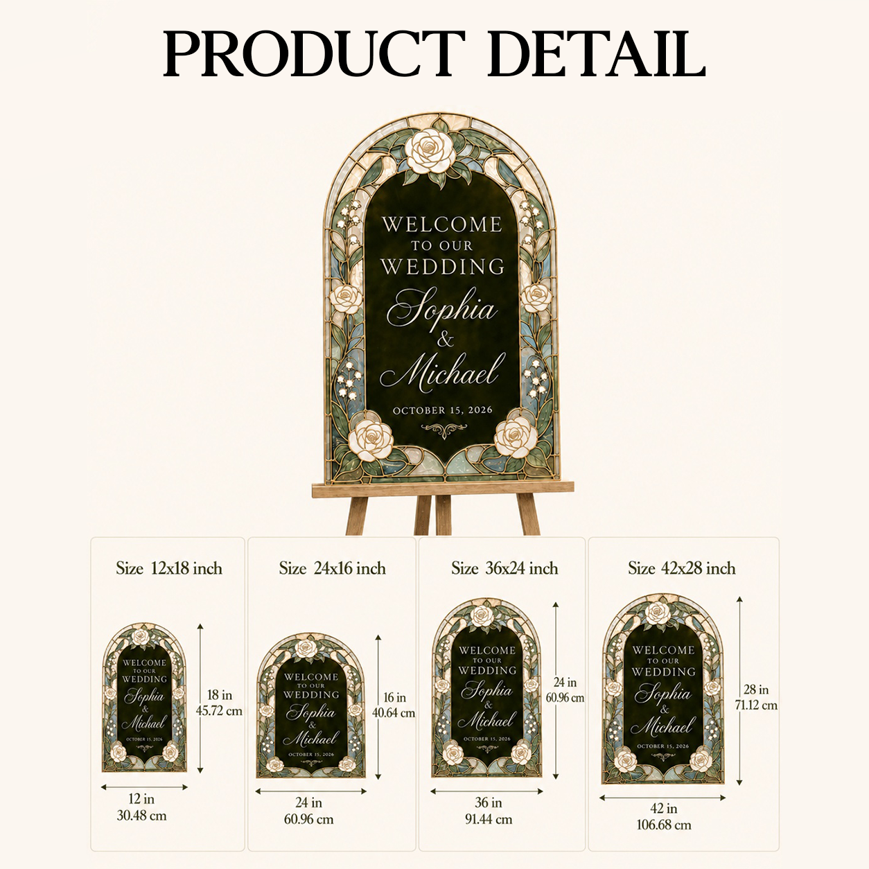 Personalized Art Nouveau Stained Glass Wedding Welcome Sign