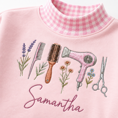 Chic Hairstylist Sweatshirt for Salon Pros with Personalized Name