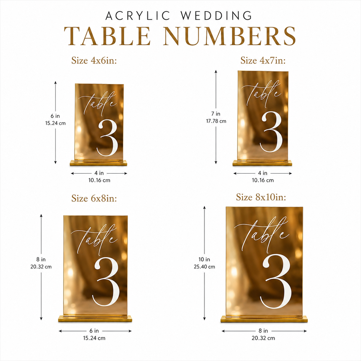 Personalized Gold Mirror Wedding Table Number Sign