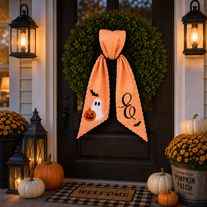 Personalized Halloween Ghost & Bat Embroidered Wreath Sash