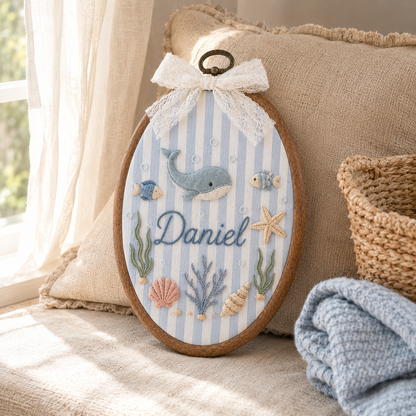 Personalized Under the Sea Embroidered Baby Name Sign