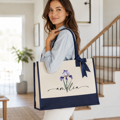 Personalized Floral Name Tote Bag