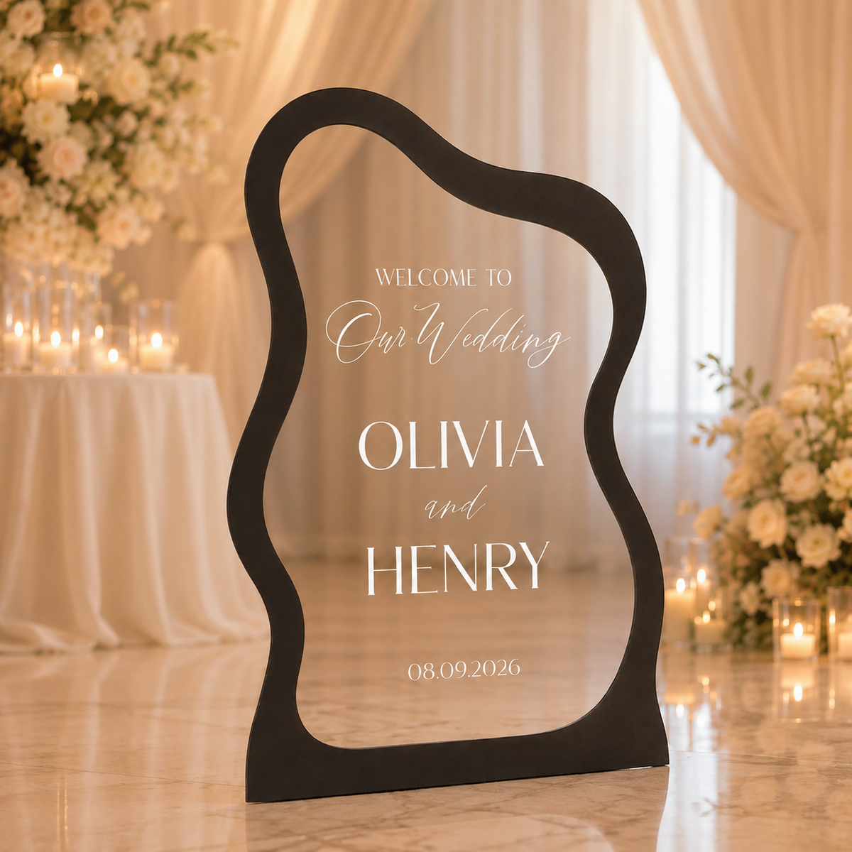 Personalized Minimalist Wavy Acrylic Wedding Welcome Sign