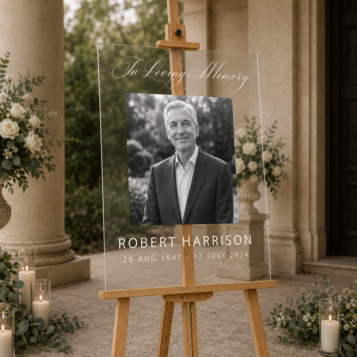 Personalized In Loving Memory Acrylic Photo Sign for Funeral Service