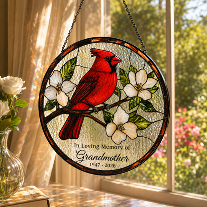 Personalized Cardinal Memorial Stained Glass Suncatcher