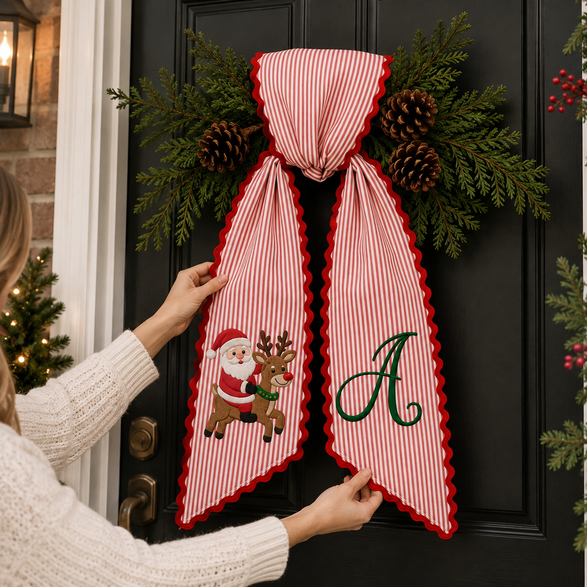 Personalized Christmas Monogram Embroidered Door Wreath Sash