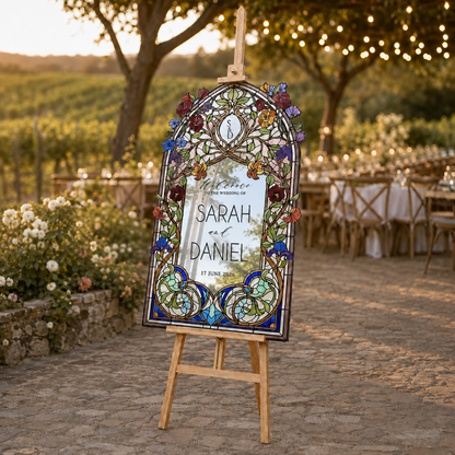 Personalized Art Nouveau Stained Glass Wedding Welcome Sign