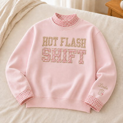Hot Flash Shift Nurse Embroidery Sweatshirt Gingham