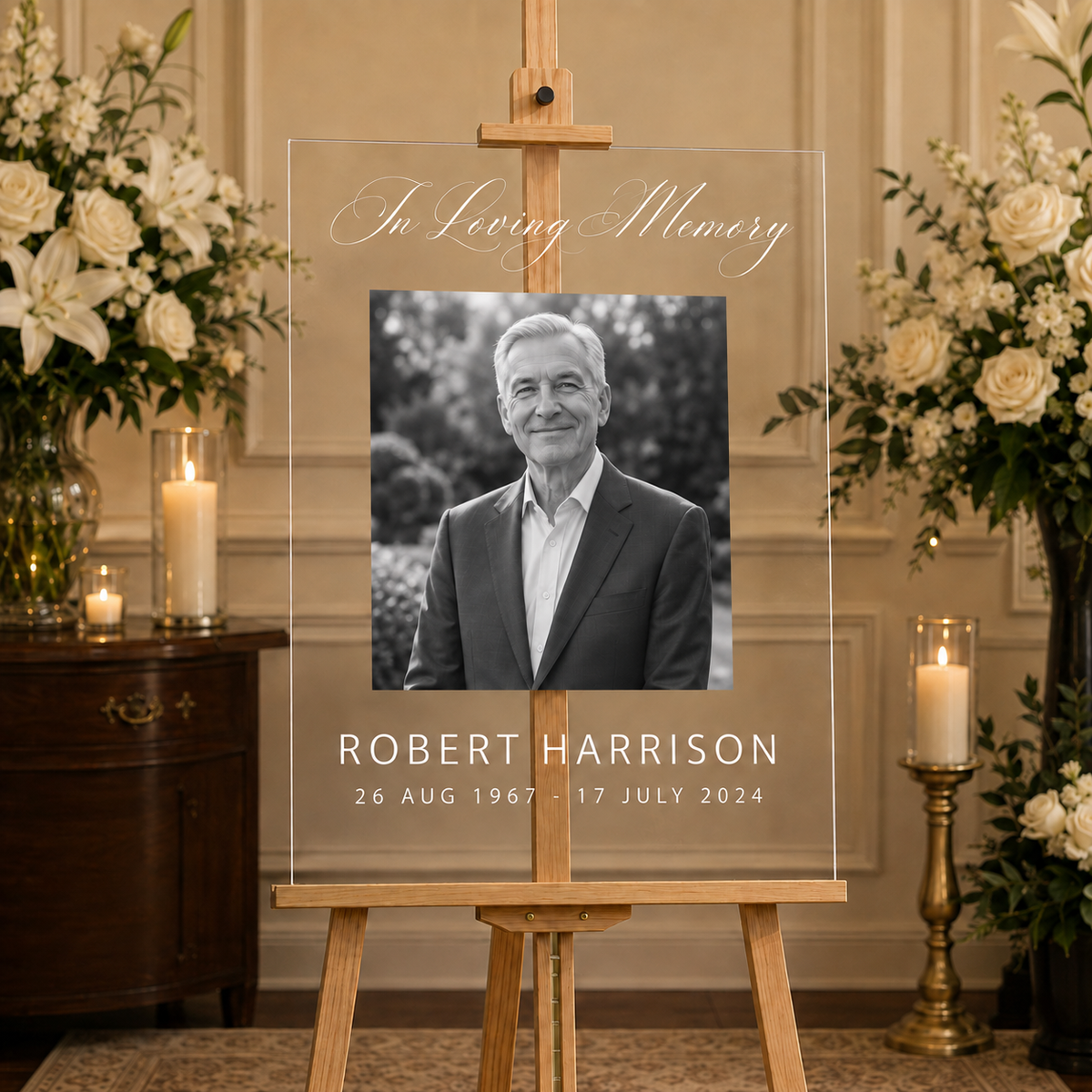 Personalized In Loving Memory Acrylic Photo Sign for Funeral Service