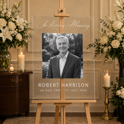 Personalized In Loving Memory Acrylic Photo Sign for Funeral Service