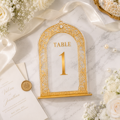 Personalized Gold Acrylic Wedding Table Number Sign