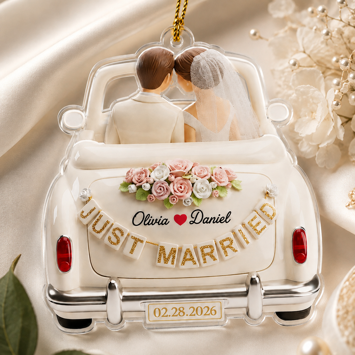Personalized Just Married Wedding Car Acrylic Ornament