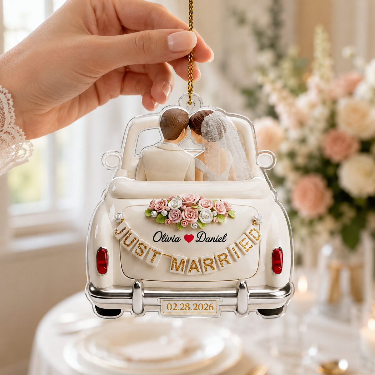 Personalized Just Married Wedding Car Acrylic Ornament