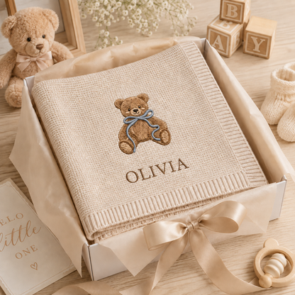 Personalized Teddy Bear Baby Embroidered Blanket