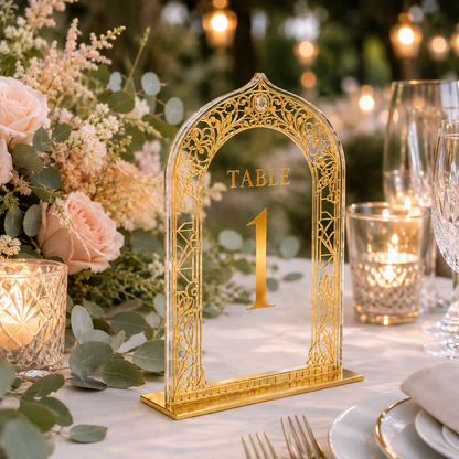Personalized Gold Acrylic Wedding Table Number Sign
