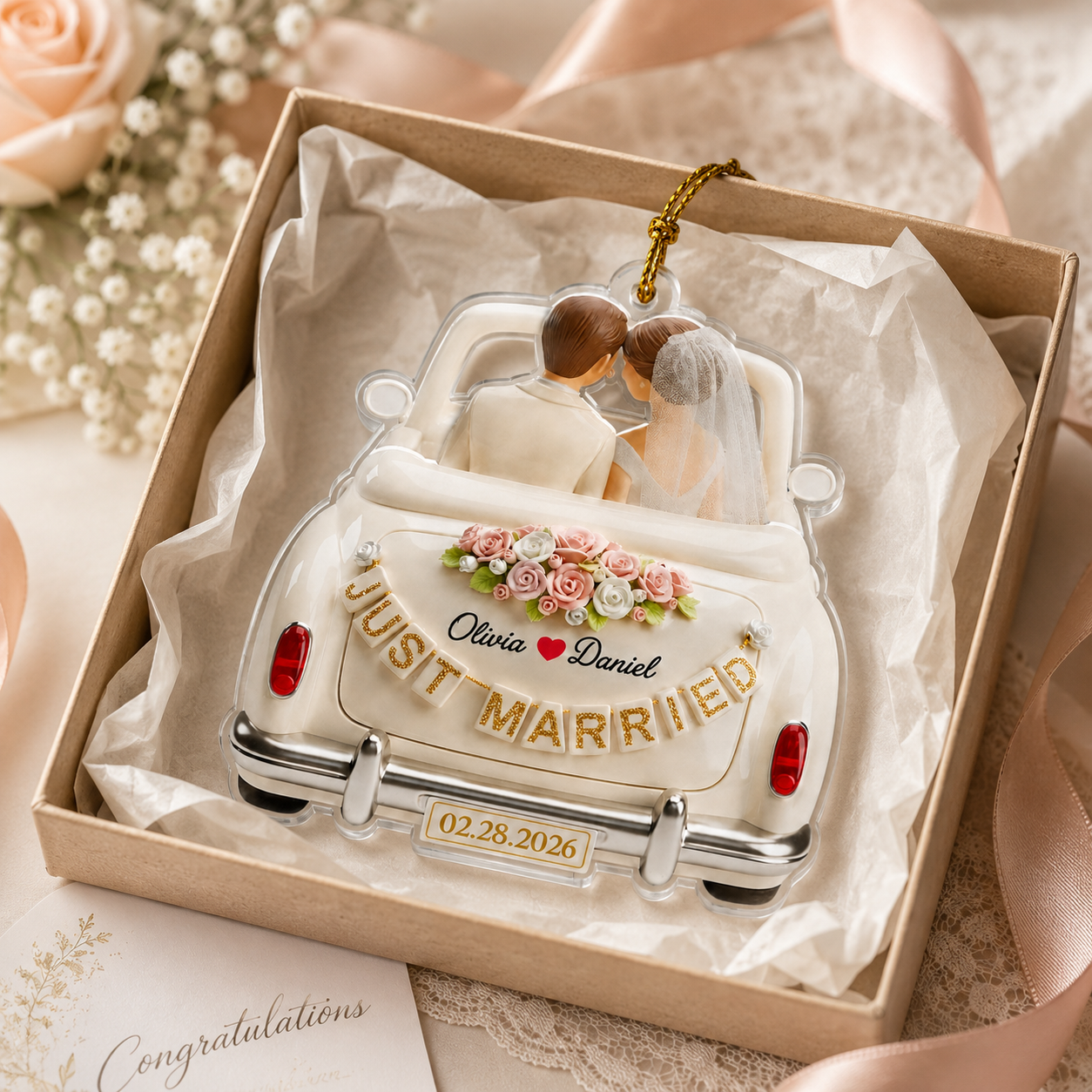 Personalized Just Married Wedding Car Acrylic Ornament