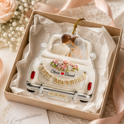 Personalized Just Married Wedding Car Acrylic Ornament