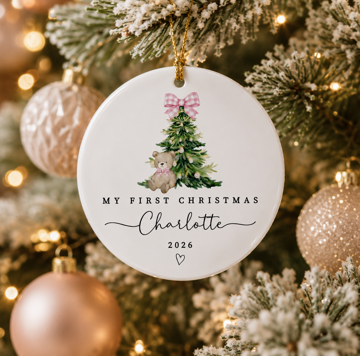 Personalized Baby Girl First Christmas Ceramic Ornament