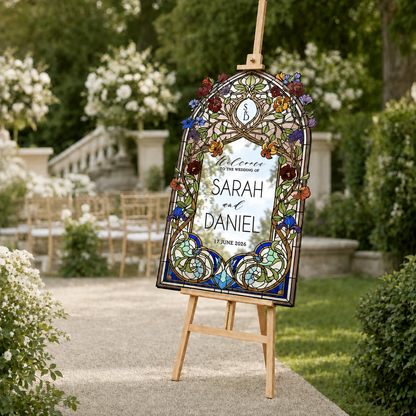 Personalized Art Nouveau Stained Glass Wedding Welcome Sign