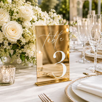 Personalized Gold Mirror Wedding Table Number Sign