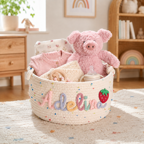 Handmade Candy Basket Personalized Name Storage Baby Shower Gift