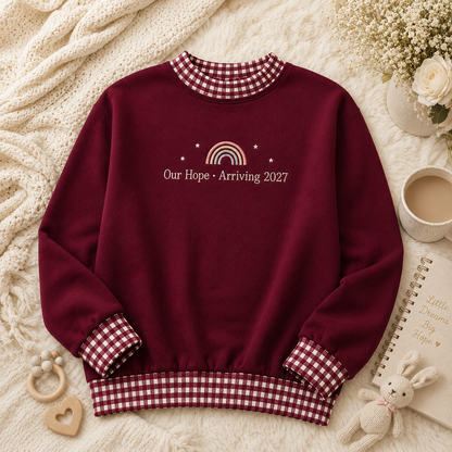 Personalized Rainbow Baby Announcement Gingham Mockneck Sweatshirt